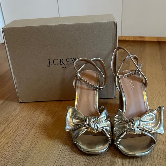 J. Crew Factory Light Gold Knotted Heeled Sandals - Picture 1 of 6